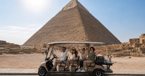Great Pyramid of Giza view from golf cart tour