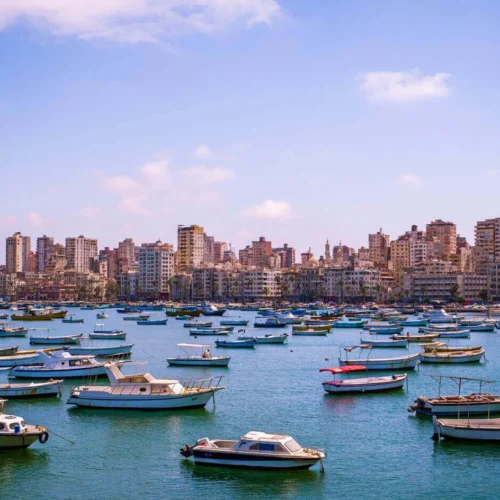 historic limestone fortress of qaitbay citadel overlooking the mediterranean sea in alexandria