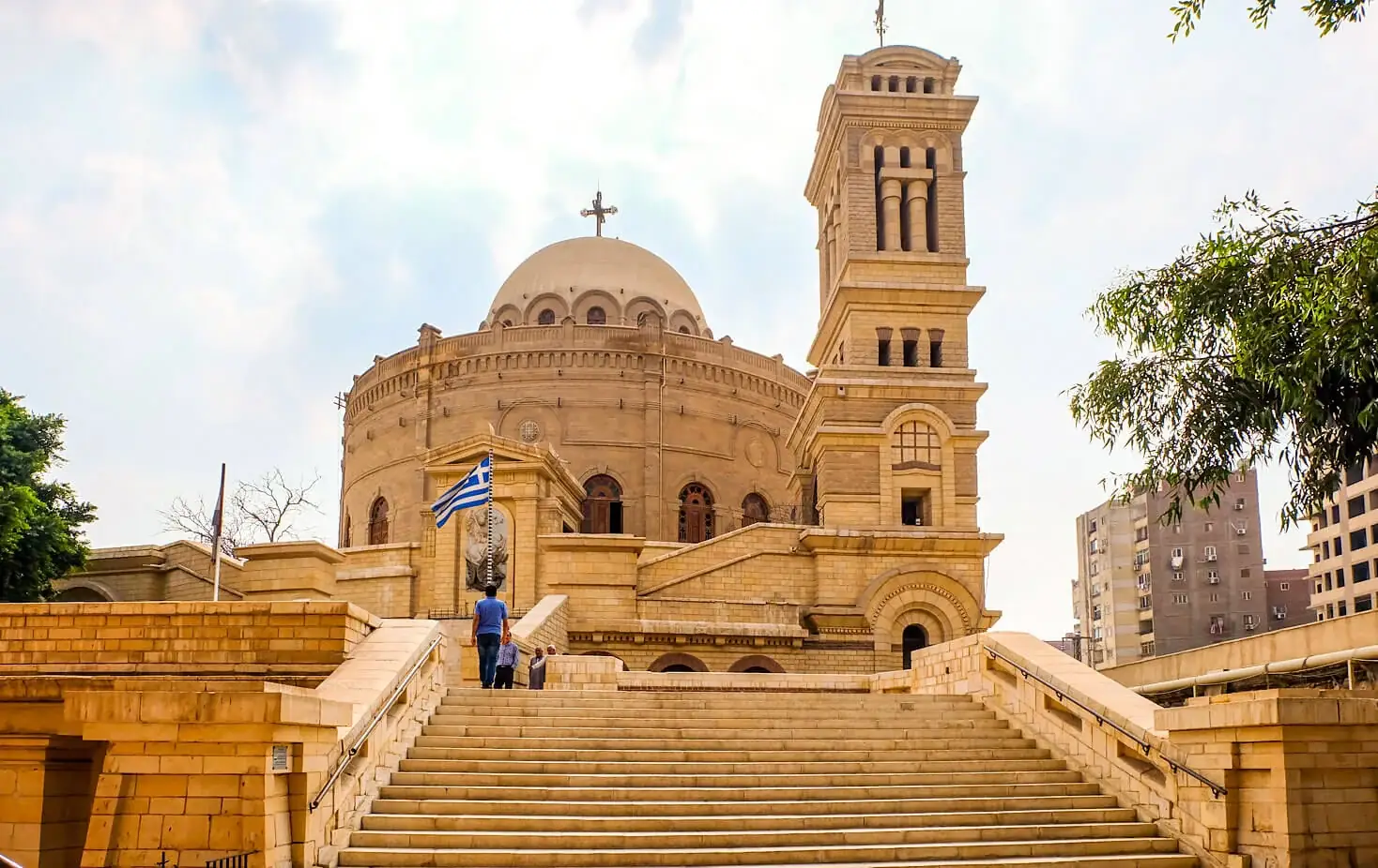Grand stone staircase leading to the Church of St. George in Coptic Cairo