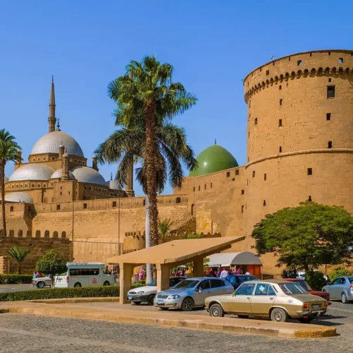 Muhammad Ali Mosque domes and minarets above the Saladin Citadel outer wall