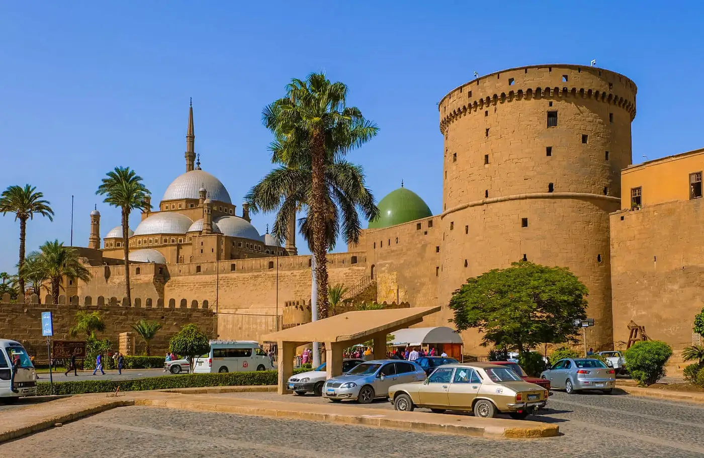 Muhammad Ali Mosque domes and minarets above the Saladin Citadel outer wall