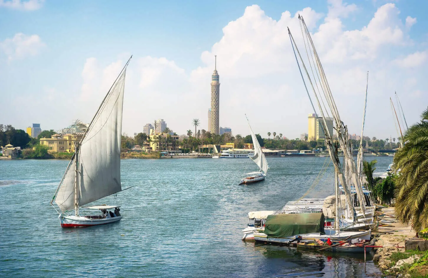traditional wooden sailboat felucca gliding peacefully across the river nile in cairo at sunset