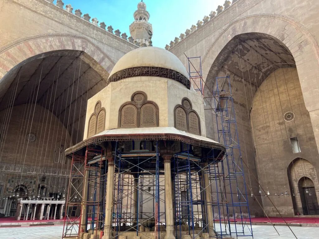 Courtyard of the Mosque-Madrasa of Sultan Hassan with the ablution dome and iwans