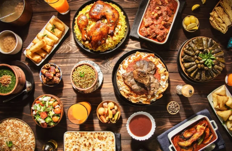 delicious traditional egyptian dishes including koshari falafel and grilled kebabs served during a cairo food tour