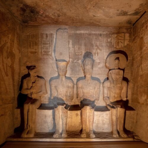 Famous sanctuary of the temple of Ramses II, Abu Simbel, Egypt. The Great Temple at Abu Simbel, which took about twenty years to build, was