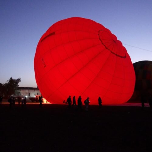Inflating hot air balloon near Luxor, Egypt